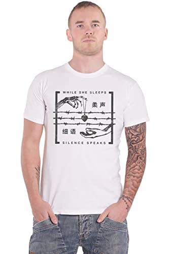 While She Sleeps T Shirt Silence Speaks Song Band Logo offiziell Herren Nue Weiß L von While She Sleeps