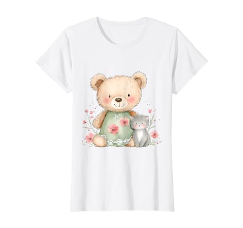 Aquarell-Mädchen Teddybär und Kätzchen in zartem Rosa und Grün T-Shirt Aquarell-Mädchen Teddybär und Kätzchen in zartem Rosa und Grün T-Shirt von Whimsical Baby Animals Pastel Girl Nursery Art
