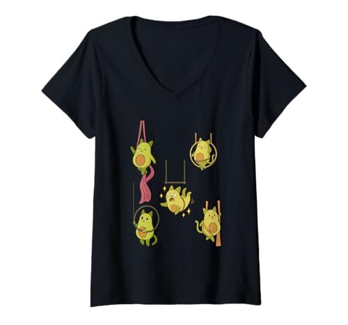 Damen Niedliche Luftfahrt-Katzen, lustige Zirkusakrobaten, Kawaii-Design T-Shirt mit V-Ausschnitt Damen Niedliche Luftfahrt-Katzen, lustige Zirkusakrobaten, Kawaii-Design T-Shirt mit V-Ausschnitt von Whimsical Cat Circus Tees for Aerialists