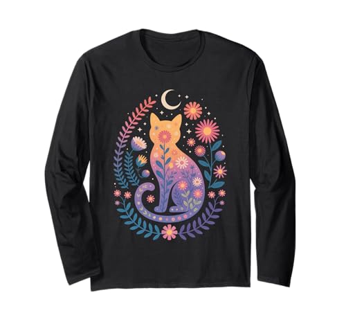Charmantes Cottagecore-Katzendesign mit Blumenmuster für Damen Langarmshirt Charmantes Cottagecore-Katzendesign mit Blumenmuster für Damen Langarmshirt von Whimsical Cat Lovers Boutique Apparel Collection