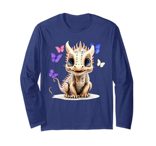 Niedlicher Drache mit blauen Augen und lila Schmetterlingen für Kinder Langarmshirt Niedlicher Drache mit blauen Augen und lila Schmetterlingen für Kinder Langarmshirt von Whimsical Dragon Clothing For Kids Cute Gaphic