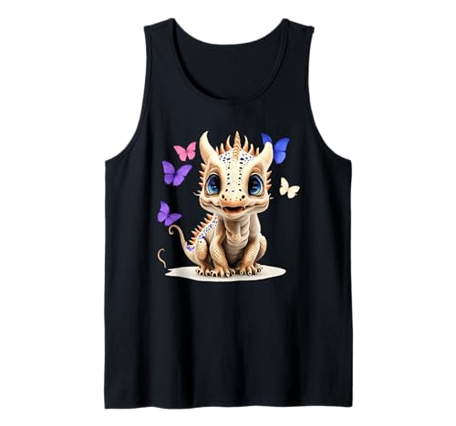 Niedlicher Drache mit blauen Augen und lila Schmetterlingen für Kinder Tank Top Niedlicher Drache mit blauen Augen und lila Schmetterlingen für Kinder Tank Top von Whimsical Dragon Clothing For Kids Cute Gaphic