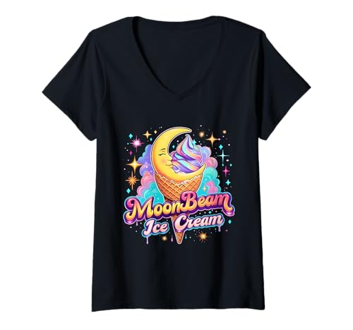 Damen Moonbeam Ice Cream, süße, himmlische Dessertkunst T-Shirt mit V-Ausschnitt Damen Moonbeam Ice Cream, süße, himmlische Dessertkunst T-Shirt mit V-Ausschnitt von Whimsical Moon Cone Creations