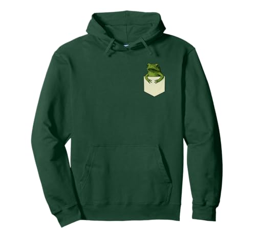 Lustige Taschen-Frosch-Liebhaber, Männer, Frauen, Jungen, Mädchen, Kinder, Kleinkinder Pullover Hoodie von Whimsical Olive Green Frog Emerging From Pocket
