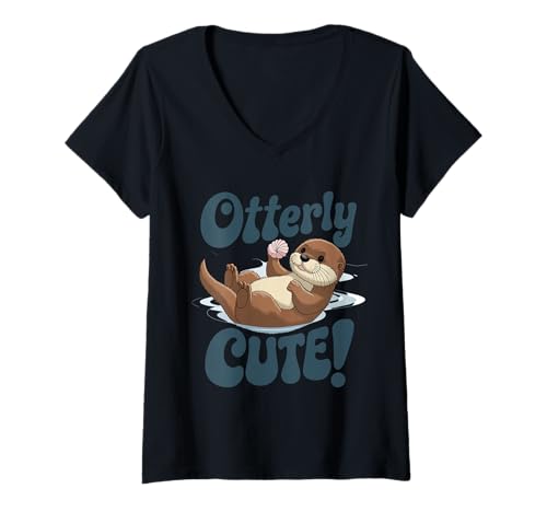 Damen Otterly Cute Adorable Otter Fun T-Shirt mit V-Ausschnitt Damen Otterly Cute Adorable Otter Fun T-Shirt mit V-Ausschnitt von Whimsical Otter Lovers Delight Collection
