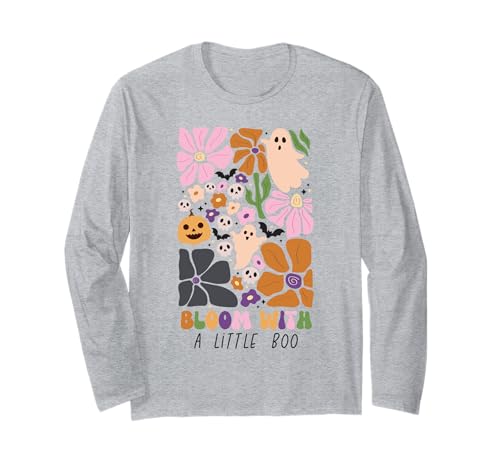 Bloom with Little Boo Halloween-Geisterkürbis-Mädchen mit Blumenmuster Langarmshirt Bloom with Little Boo Halloween-Geisterkürbis-Mädchen mit Blumenmuster Langarmshirt von Whimsical Pumpkins and Blooms Halloween Shirt Co.