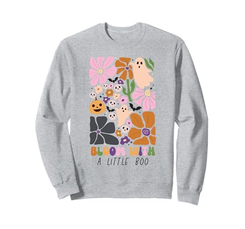 Bloom with Little Boo Halloween-Geisterkürbis-Mädchen mit Blumenmuster Sweatshirt Bloom with Little Boo Halloween-Geisterkürbis-Mädchen mit Blumenmuster Sweatshirt von Whimsical Pumpkins and Blooms Halloween Shirt Co.