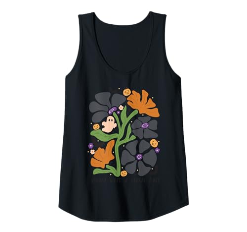 Damen Gruselige Stimmung und Florale Gezeiten, Retro-Motiv, Geisterkürbis, Halloween Tank Top Damen Gruselige Stimmung und Florale Gezeiten, Retro-Motiv, Geisterkürbis, Halloween Tank Top von Whimsical Pumpkins and Blooms Halloween Shirt Co.