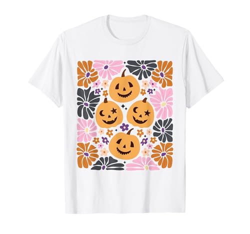 Niedlicher Kürbis Jack O Laterne Gesichter Herbst Blumen Kunst Frauen T-Shirt Niedlicher Kürbis Jack O Laterne Gesichter Herbst Blumen Kunst Frauen T-Shirt von Whimsical Pumpkins and Blooms Halloween Shirt Co.