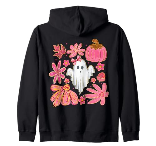 Niedliches Mädchen Geist Rosa Blumen & Kürbis Herbst Halloween Frauen Kapuzenjacke Niedliches Mädchen Geist Rosa Blumen & Kürbis Herbst Halloween Frauen Kapuzenjacke von Whimsical Pumpkins and Blooms Halloween Shirt Co.