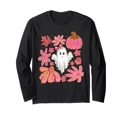 Niedliches Mädchen Geist Rosa Blumen & Kürbis Herbst Halloween Frauen Langarmshirt Niedliches Mädchen Geist Rosa Blumen & Kürbis Herbst Halloween Frauen Langarmshirt von Whimsical Pumpkins and Blooms Halloween Shirt Co.