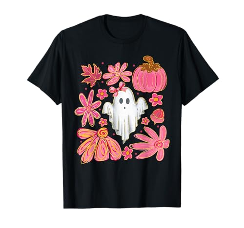 Niedliches Mädchen Geist Rosa Blumen & Kürbis Herbst Halloween Frauen T-Shirt Niedliches Mädchen Geist Rosa Blumen & Kürbis Herbst Halloween Frauen T-Shirt von Whimsical Pumpkins and Blooms Halloween Shirt Co.