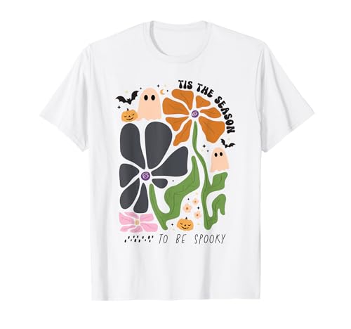 Tis the Season to Be Spooky Ghost Pumpkin Flower im Retro-Look für Damen T-Shirt Tis the Season to Be Spooky Ghost Pumpkin Flower im Retro-Look für Damen T-Shirt von Whimsical Pumpkins and Blooms Halloween Shirt Co.