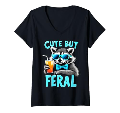 Damen Süßer, Aber Wilder Cooler Waschbär-Anhänger, Statement, lustig T-Shirt mit V-Ausschnitt Damen Süßer, Aber Wilder Cooler Waschbär-Anhänger, Statement, lustig T-Shirt mit V-Ausschnitt von Whimsical Raccoon Vibes Wildlife Attitude
