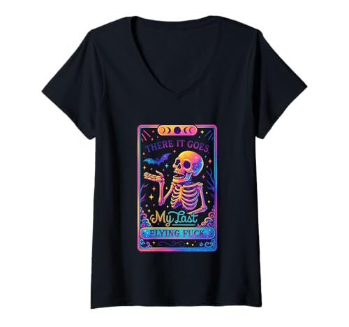 Damen There It Goes My Last Flying Fuck Skelett T-Shirt mit V-Ausschnitt Damen There It Goes My Last Flying Fuck Skelett T-Shirt mit V-Ausschnitt von Whimsical Skeleton Humor Vivid Colors