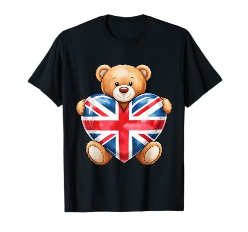 Union Jack Bär UK Flagge Britisches Herz Kinder Jungen Mädchen Frauen T-Shirt von Whimsical Vintage UK Flag 2025 Celebration Kids