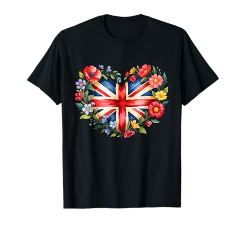 Union Jack Floral UK-Flagge, Britisches Herz, Kinder, Jungen, Mädchen, Herren T-Shirt Union Jack Floral UK-Flagge, Britisches Herz, Kinder, Jungen, Mädchen, Herren T-Shirt von Whimsical Vintage UK Flag 2025 Celebration Kids