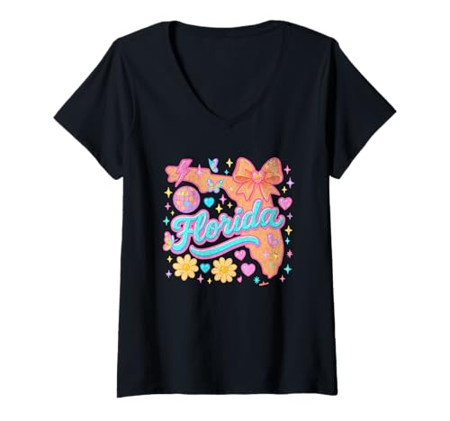 Damen Florida Y2K Kokette Ästhetisches süßes Pastellschleifen-Design T-Shirt mit V-Ausschnitt Damen Florida Y2K Kokette Ästhetisches süßes Pastellschleifen-Design T-Shirt mit V-Ausschnitt von Whimsical Y2K Coquette Collection