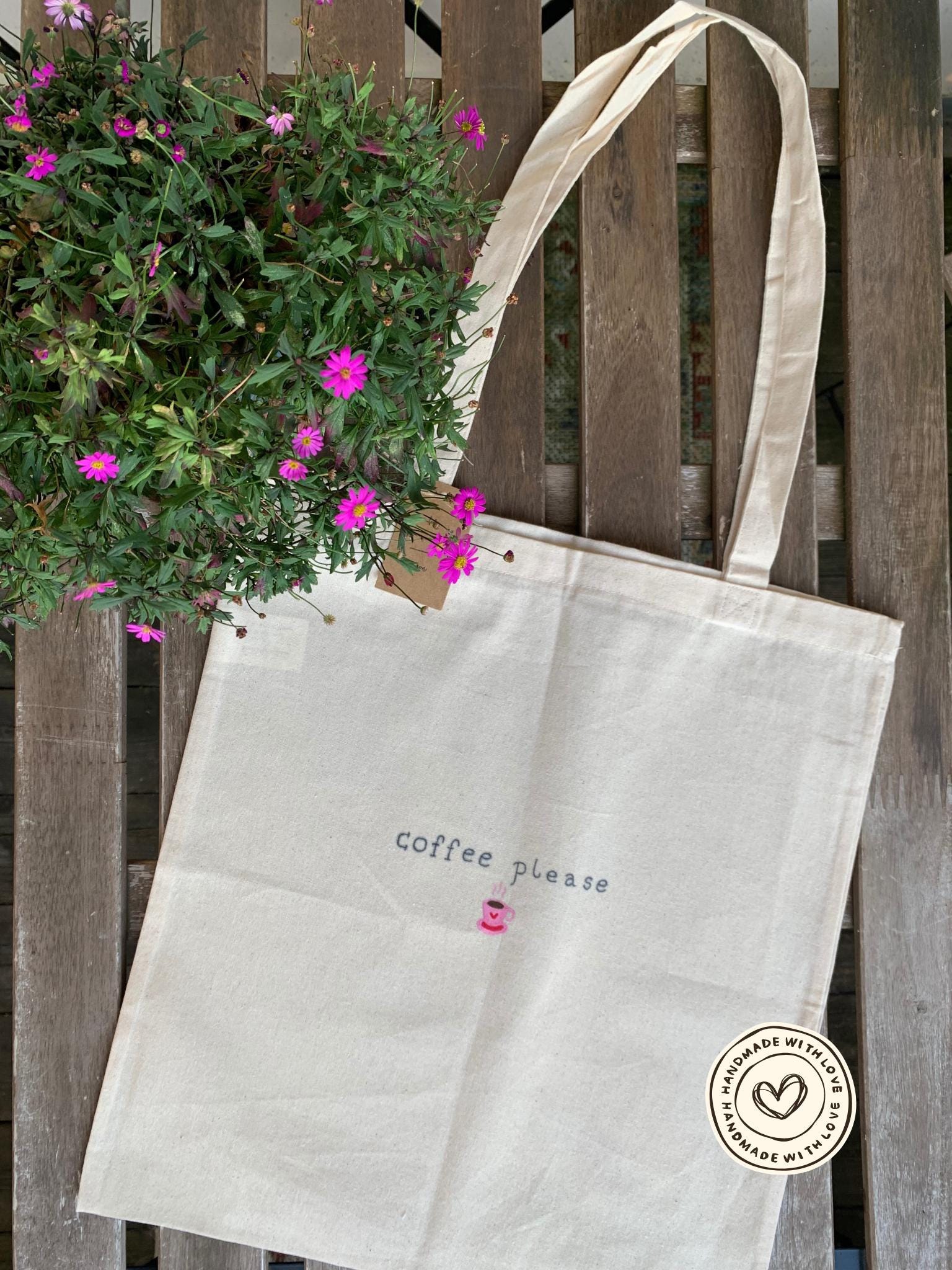 Handbemalter Beutel Aus 100% Baumwolle I Motiv "Coffee Please" Waschbar Lange Henkel Handbemalter Beutel Aus 100% Baumwolle I Motiv "Coffee Please" Waschbar Lange Henkel von WhimsicalBookPouch