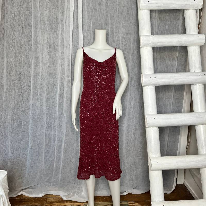 Kleid Perlen S Rot Bordeaux Vintage von WhimsicalSecondHand