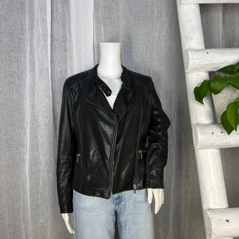 Lederjacke Schwarz M Biker Vintage von WhimsicalSecondHand