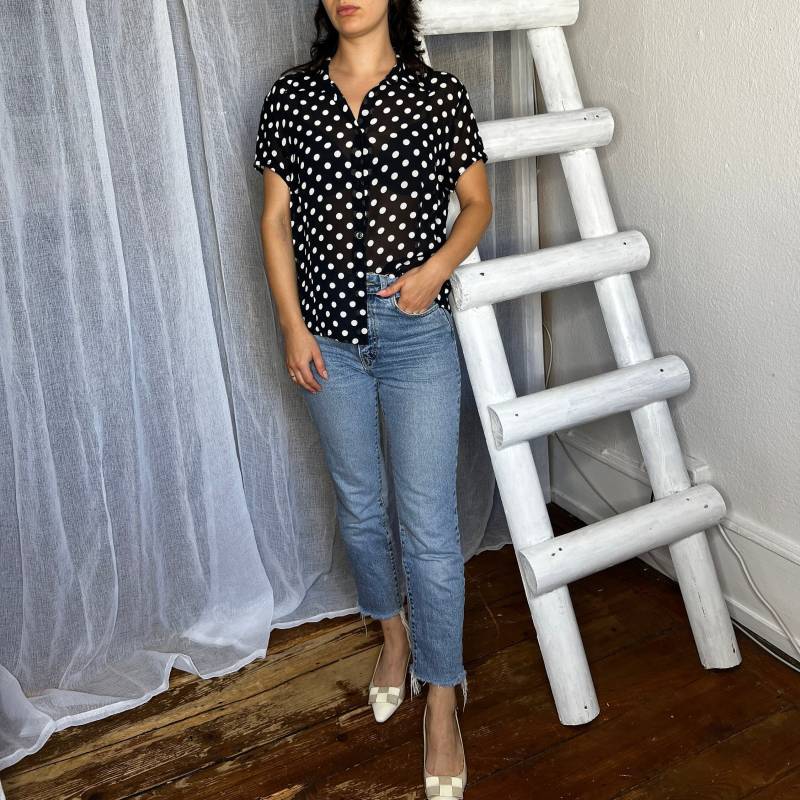 Schwarz Bluse Weiße Punkte S von WhimsicalSecondHand