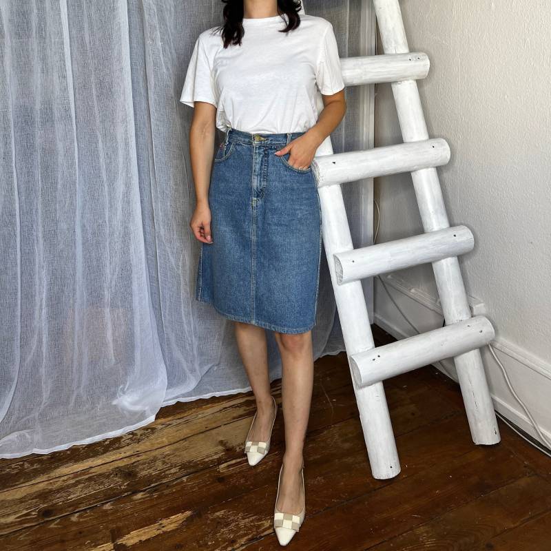 Vintage 90Er Jeansrock S Carrera High Waist von WhimsicalSecondHand