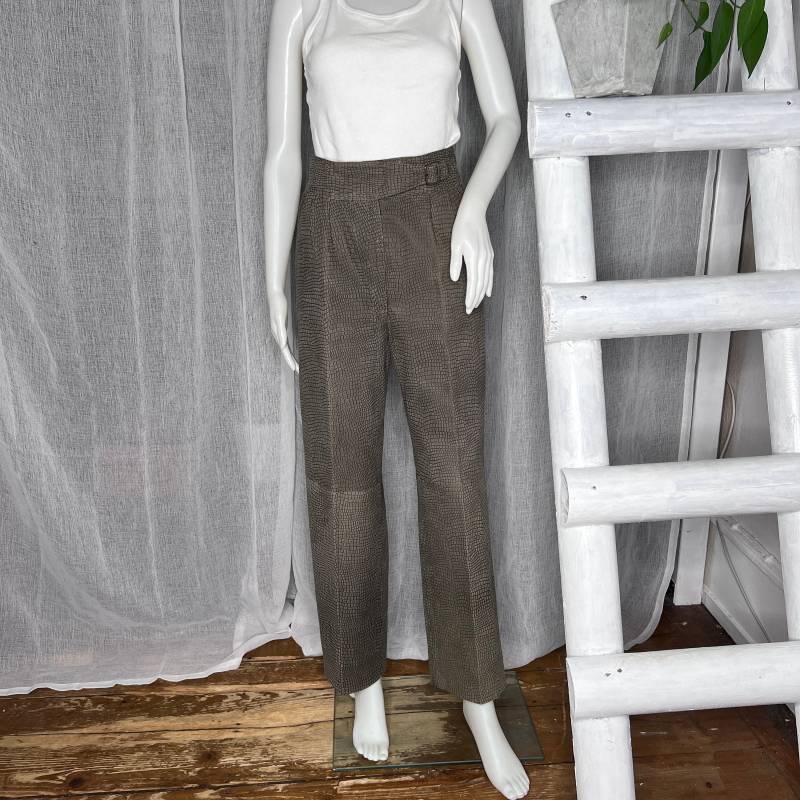 Vintage Lederhose Fake M Grau High Waisted 90S Croc von WhimsicalSecondHand