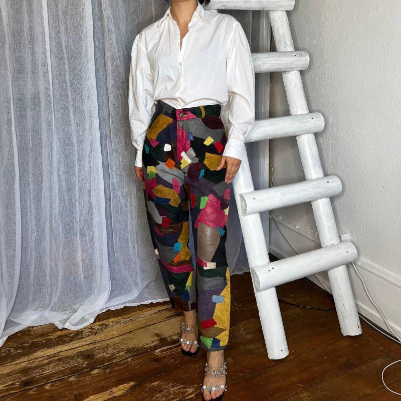 Vintage Lederhose Patchwork S M 80S 90S Handarbeit von WhimsicalSecondHand