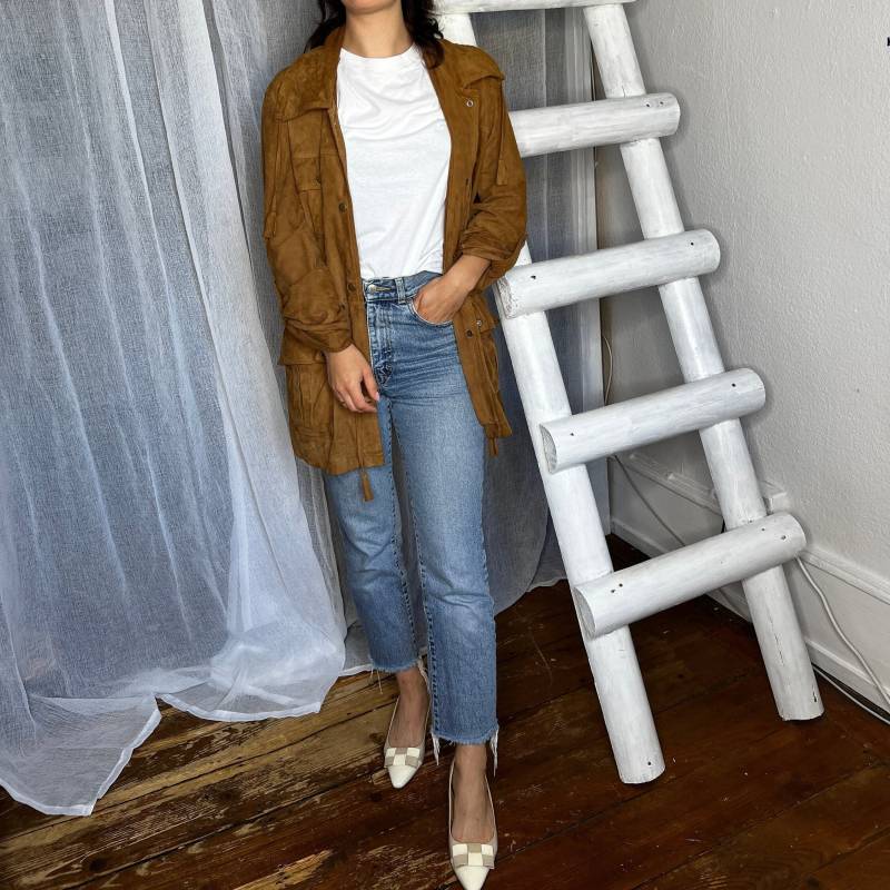 Vintage Mantel Jacke Mittellang Wildleder Braun L von WhimsicalSecondHand