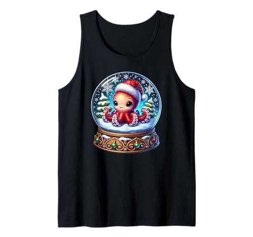 Niedliche Oktopus-Weihnachts-Schneekugel, Baby-Oktopus-Urlaub Tank Top von Whimsy Dreamer Designs