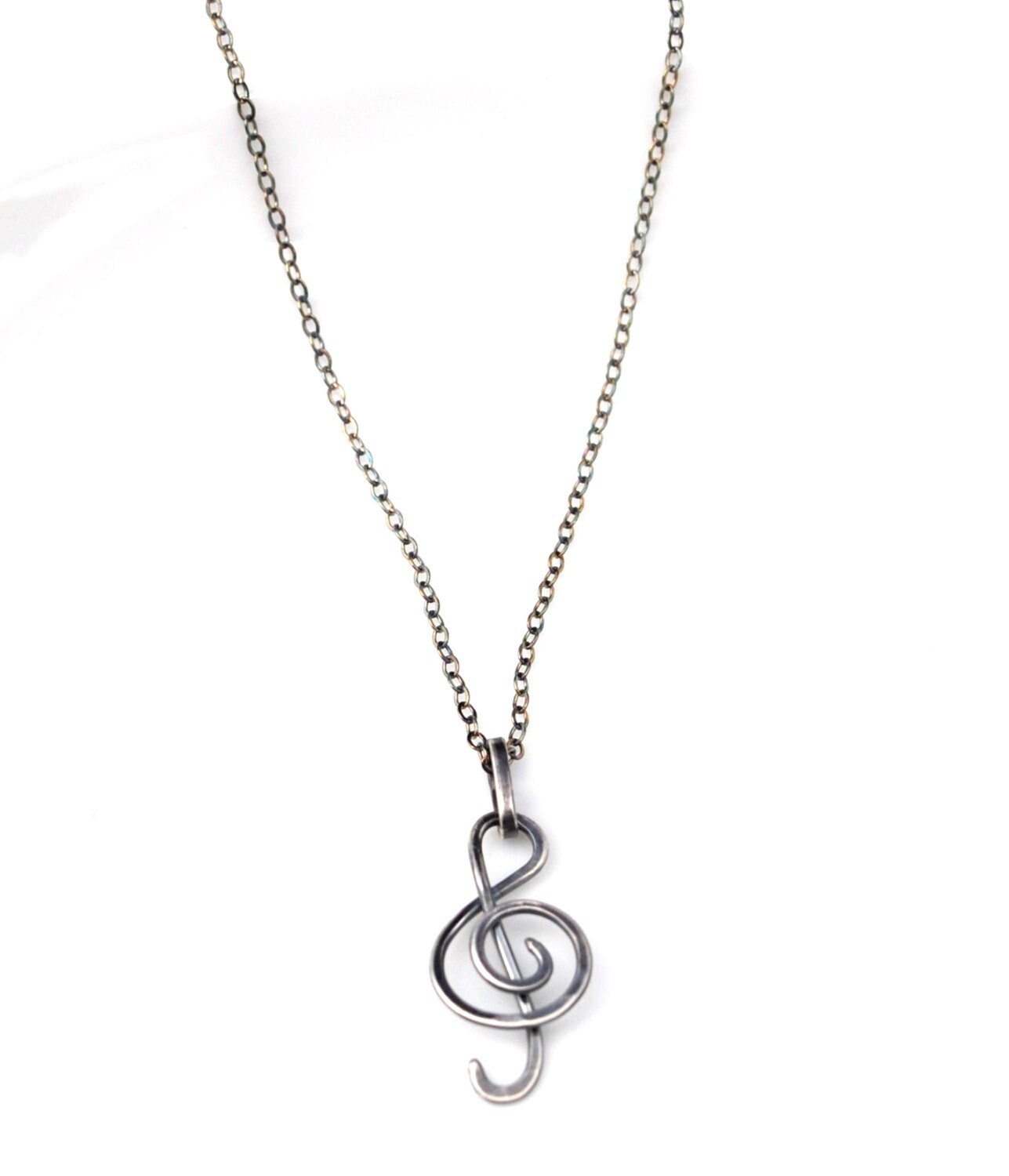 Oxidierter Sterling Silber Violinschlüssel Halskette Handgeschmiedeter Musik Anhänger Oxidierter Sterling Silber Violinschlüssel Halskette Handgeschmiedeter Musik Anhänger von WhimsybyKT