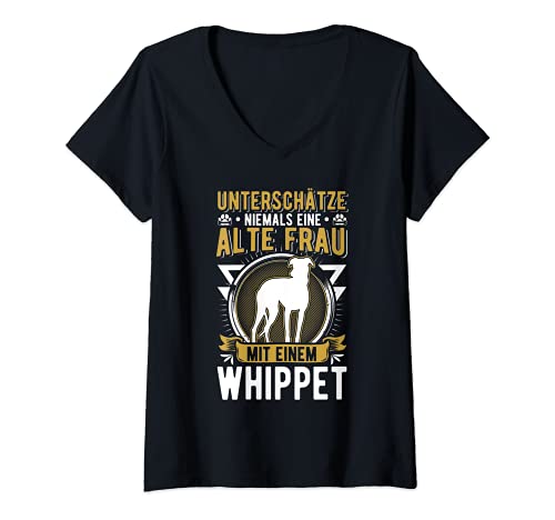 Damen Whippet Alte Frau Windhund Sighthound Whippet T-Shirt mit V-Ausschnitt Damen Whippet Alte Frau Windhund Sighthound Whippet T-Shirt mit V-Ausschnitt von Whippet-Besitzer Kleidung