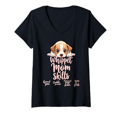 Damen Lustiges Whippet Mom Dog Whippet Mama Humor Zitat T-Shirt mit V-Ausschnitt von Whippet Fun Designs