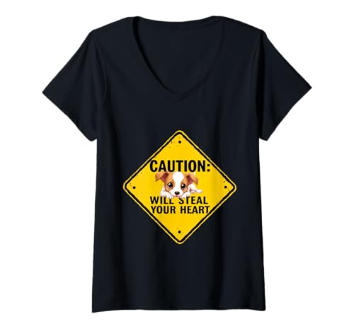 Damen Schild mit Aufschrift "Caution Whippet Dog", lustiges Geschenk T-Shirt mit V-Ausschnitt Damen Schild mit Aufschrift "Caution Whippet Dog", lustiges Geschenk T-Shirt mit V-Ausschnitt von Whippet Fun Designs