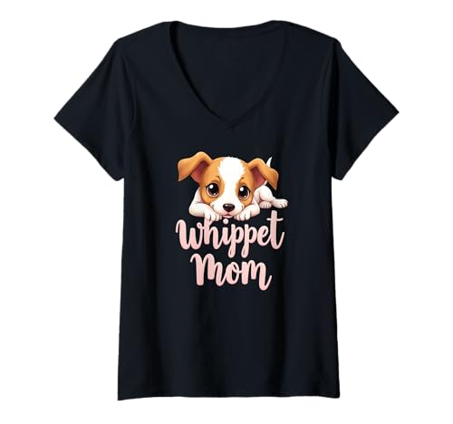 Damen Whippet Mama Hund Whippet Mama Süßer Welpe T-Shirt mit V-Ausschnitt Damen Whippet Mama Hund Whippet Mama Süßer Welpe T-Shirt mit V-Ausschnitt von Whippet Fun Designs