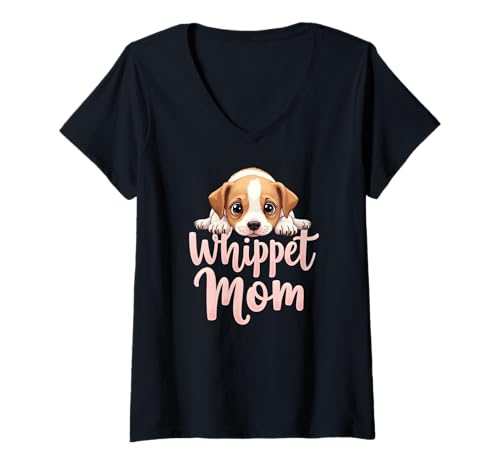 Damen Whippet Mama Hund Whippet Mama Süßer Welpe T-Shirt mit V-Ausschnitt Damen Whippet Mama Hund Whippet Mama Süßer Welpe T-Shirt mit V-Ausschnitt von Whippet Fun Designs