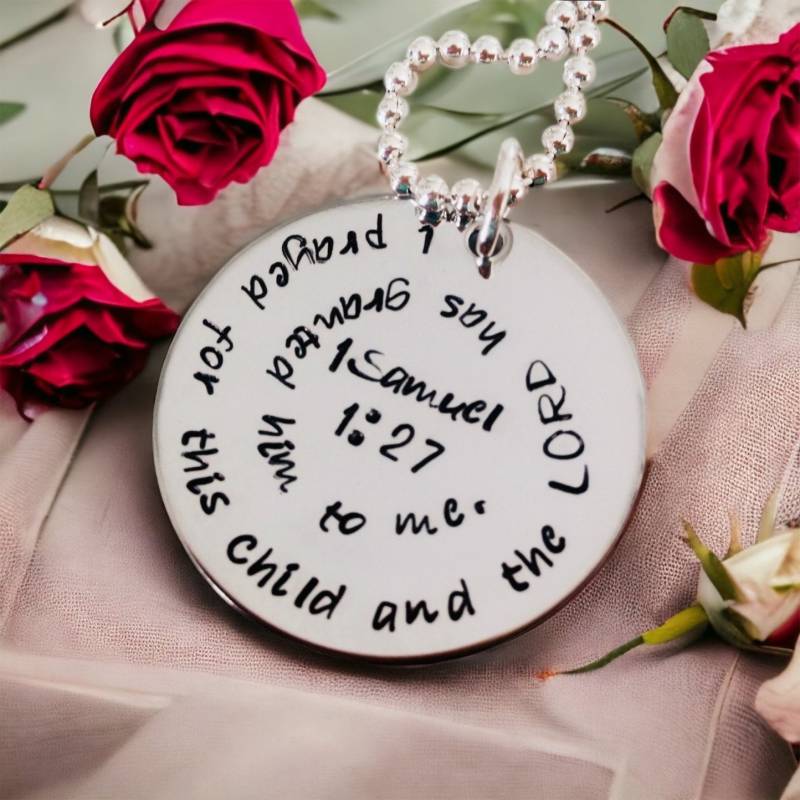 1Samuel 01.27 Halskette Ich Betete Für Dieses Kind Und Der Herr Hat Ihm Mir Personalisierte Mutter Hand Gestempelt Benutzerdefinierten Schmuck von WhirlyBirdDesigns