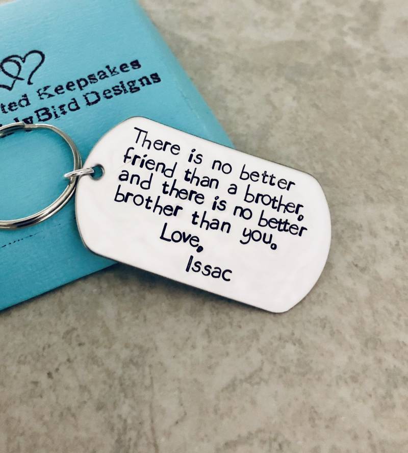 Personalisierter Bruder Schlüsselbund, Hand Gestempelt Hundemarke von WhirlyBirdDesigns