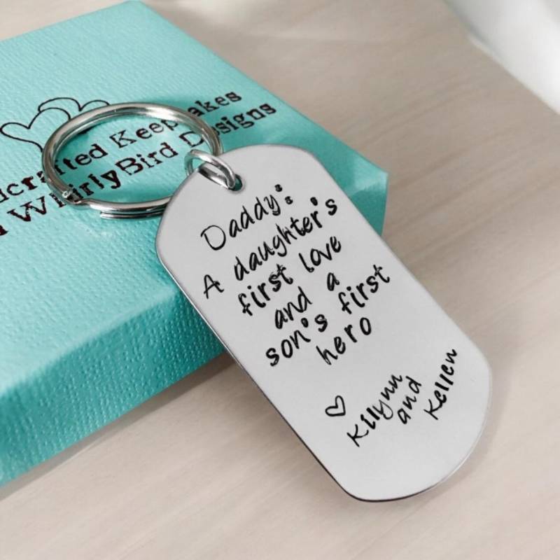 Hand Gestempelt Personalisierte Papa Schlüsselbund Tochter Erste Liebe von WhirlyBirdDesigns