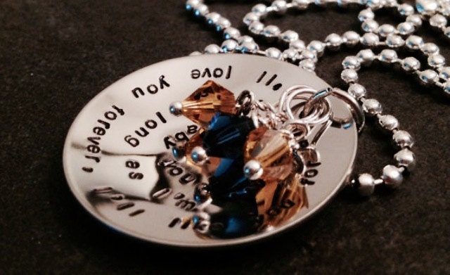"Handgestempelte "I'll Love You Forever" Halskette Mit Geburtssteinen." von WhirlyBirdDesigns