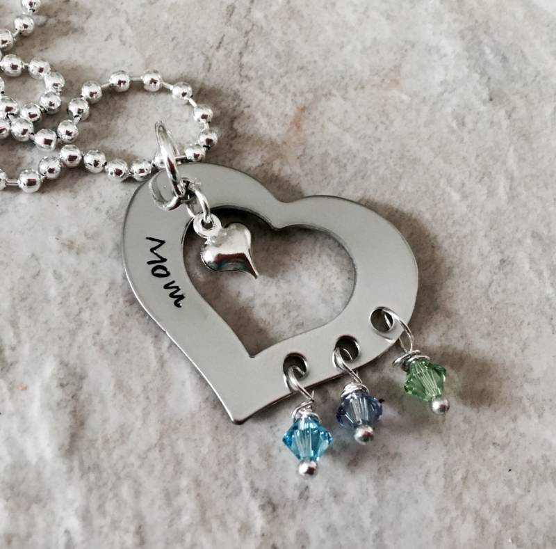 Personalisierte Mom Herz Halskette Mit Birthstones Der Kinder von WhirlyBirdDesigns