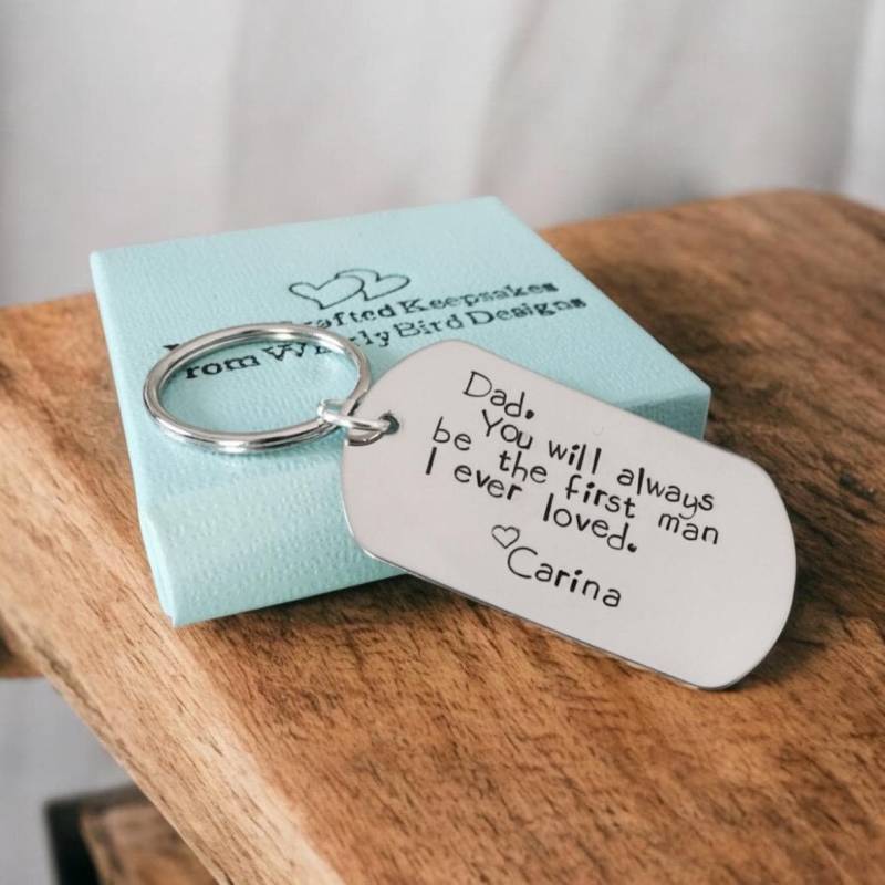 Personalisierte Papa Schlüsselbund, Hand Gestempelt Edelstahl Dog Tag von WhirlyBirdDesigns