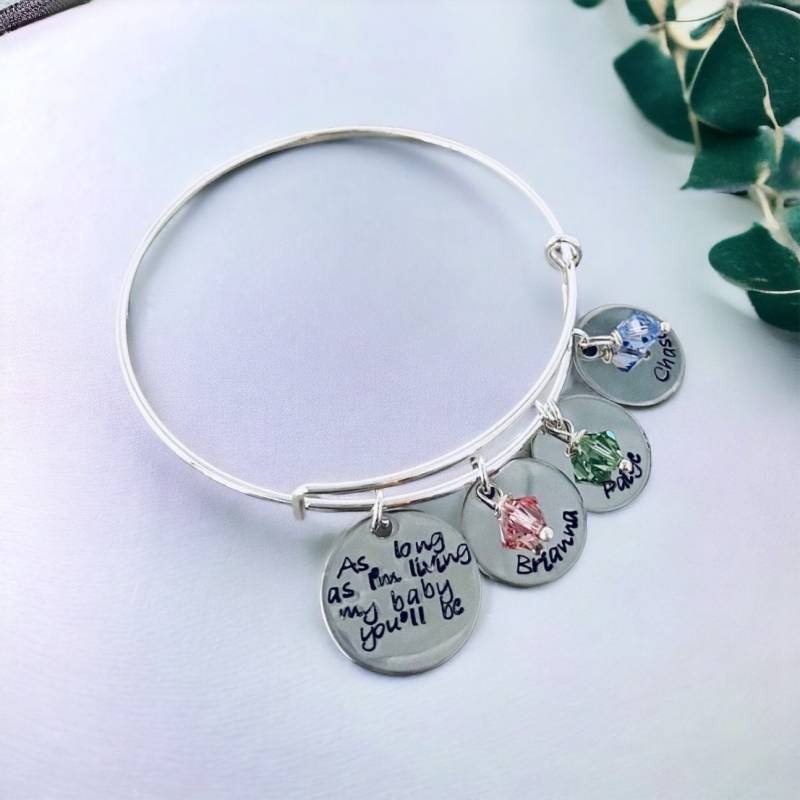 Personalisiertes Namensarmband-Armband Charm Mit Gravur & Geburtsstein-Kristall von WhirlyBirdDesigns