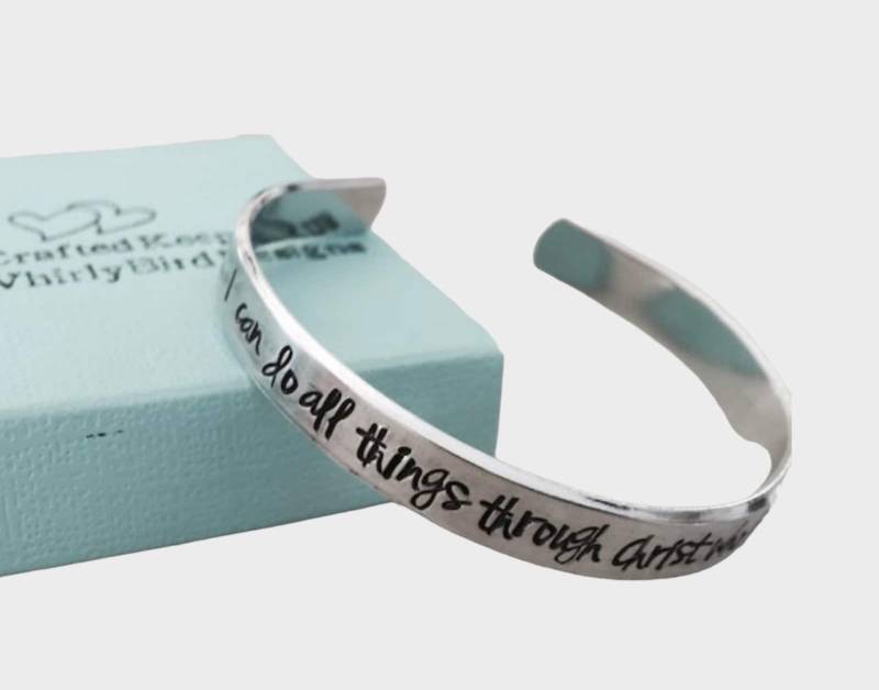 Personalisierte Philipper 413 Manschette Armband, Ermutigung Geschenk von WhirlyBirdDesigns