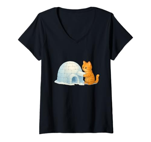 Damen Süße Katze baut kaltes Iglu Eisziegel Winter Schnee Kunst Kitty T-Shirt mit V-Ausschnitt Damen Süße Katze baut kaltes Iglu Eisziegel Winter Schnee Kunst Kitty T-Shirt mit V-Ausschnitt von Whiskered Wonders