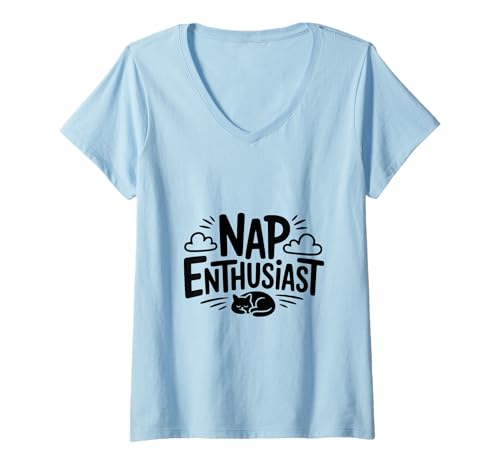Damen Purrfect Nap Enthusiast Katzenliebhaber Vintage Humor T-Shirt mit V-Ausschnitt Damen Purrfect Nap Enthusiast Katzenliebhaber Vintage Humor T-Shirt mit V-Ausschnitt von Whiskers and Snoozes Cat Apparel Co.