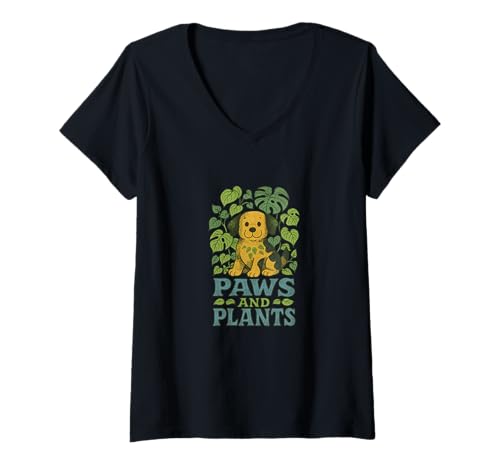 Damen Pfoten und Pflanzen, niedlich, gemütlich, naturliebendes Tier-Design T-Shirt mit V-Ausschnitt Damen Pfoten und Pflanzen, niedlich, gemütlich, naturliebendes Tier-Design T-Shirt mit V-Ausschnitt von Whiskers & Wildflower Emporium