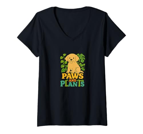 Damen Pfoten und Pflanzen, niedlich, gemütlich, naturliebendes Tier-Design T-Shirt mit V-Ausschnitt Damen Pfoten und Pflanzen, niedlich, gemütlich, naturliebendes Tier-Design T-Shirt mit V-Ausschnitt von Whiskers & Wildflowers Emporium