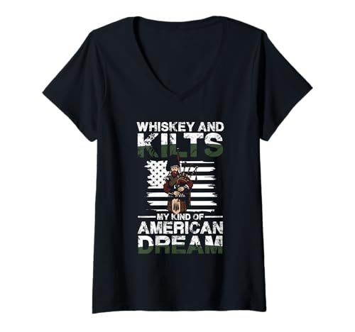 Damen Whiskey and Kilts My Kind of American T-Shirt mit V-Ausschnitt Damen Whiskey and Kilts My Kind of American T-Shirt mit V-Ausschnitt von Whiskey Kilts Bagpipes Heritage American